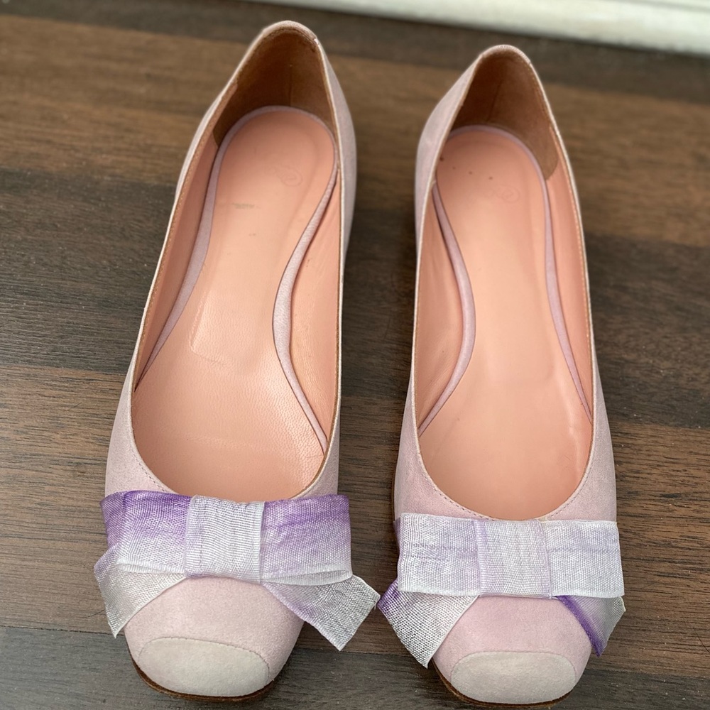 Jolie Suede Bow Italian Made Ballerina Shoes Size 8